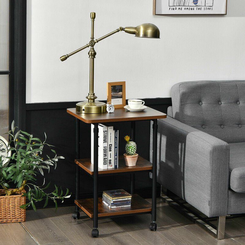 Höj- och sänkbart skrivarbord med tre nivåer och hjul, 49 x 40 x 67/77 cm, brun