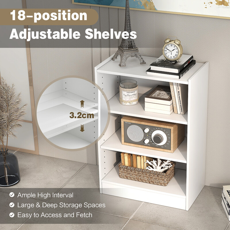 Vit trevånings bokhylla med justerbara hyllplan och modern design 50 x 30 x 75 cm