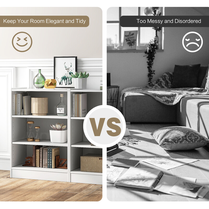 Vit trevånings bokhylla med justerbara hyllplan och modern design 50 x 30 x 75 cm