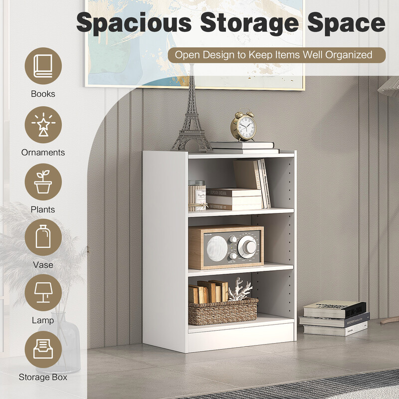 Vit trevånings bokhylla med justerbara hyllplan och modern design 50 x 30 x 75 cm