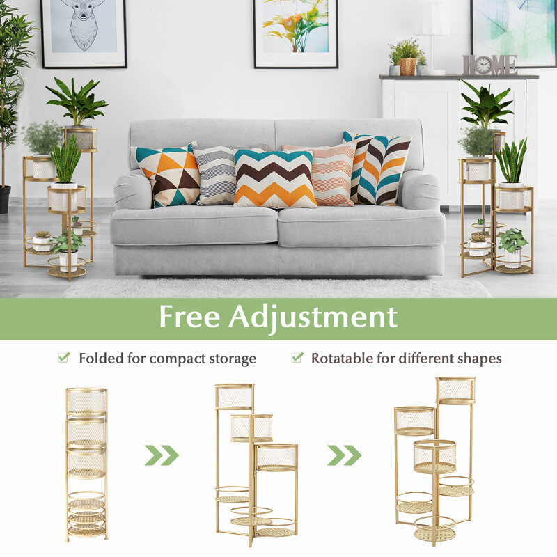 Hopfällbart växtstativ i guld med sex nivåer för elegant inredning