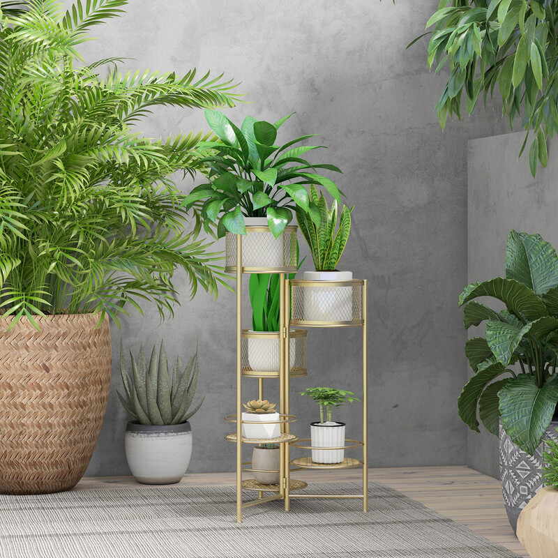 Hopfällbart växtstativ i guld med sex nivåer för elegant inredning