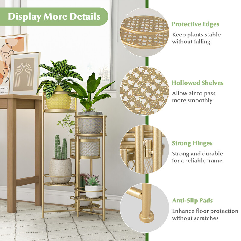 Hopfällbart växtstativ i guld med sex nivåer för elegant inredning