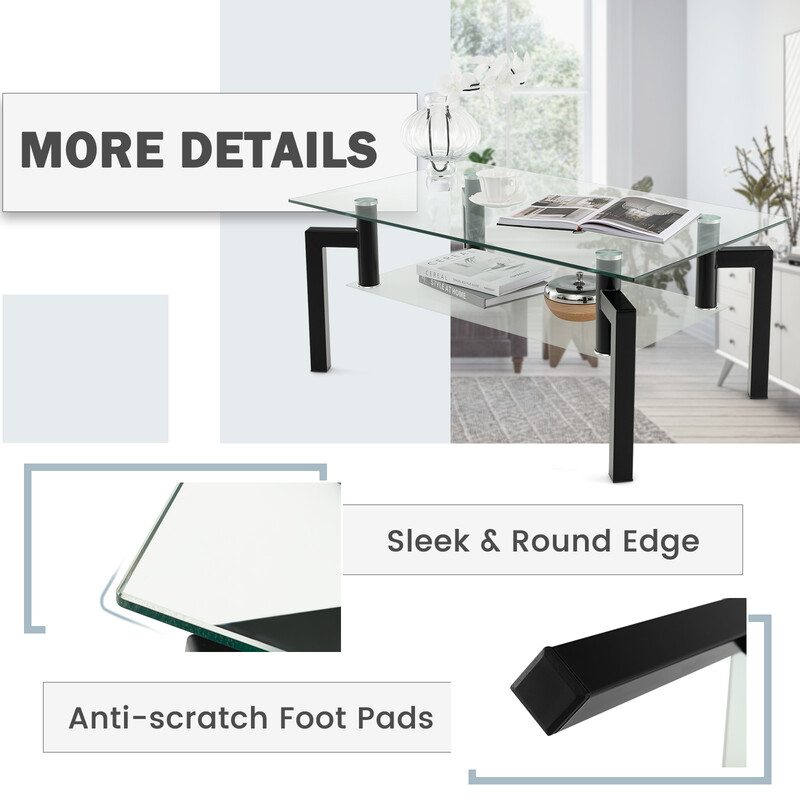 Rektangulärt soffbord i glas med två nivåer och modern design