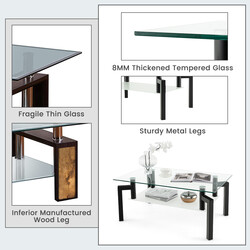 Rektangulärt soffbord i glas med två nivåer och modern design