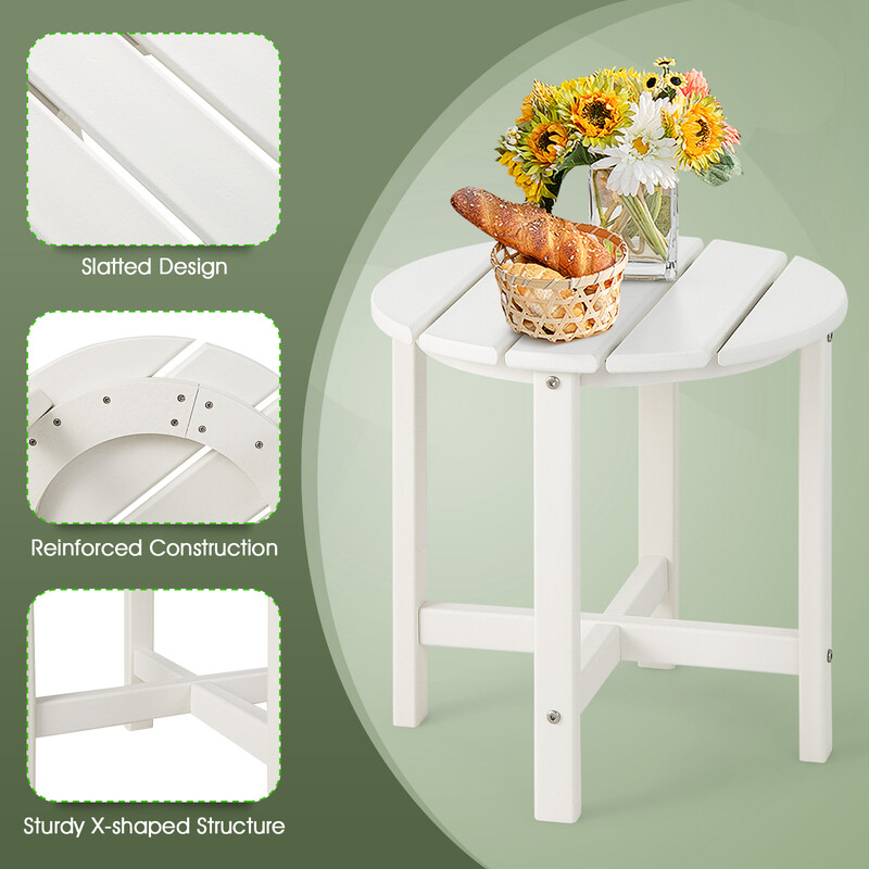 Litet vitt sidobord i UV-beständig plast för trädgård och uteplats