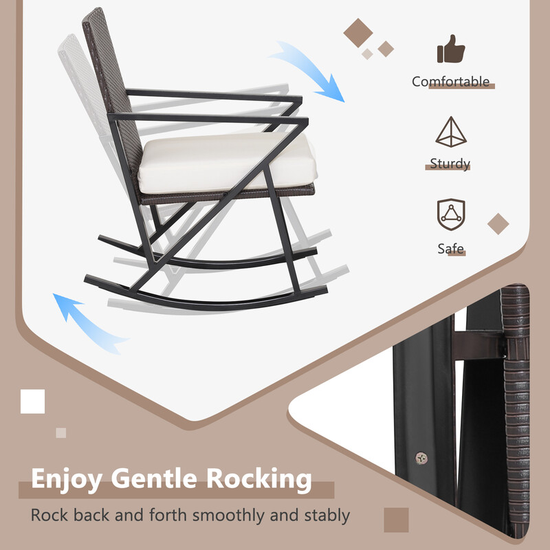 Tredelat trädgårdsmöbelset med handvävda gungstolar och stabilt soffbord i rotting