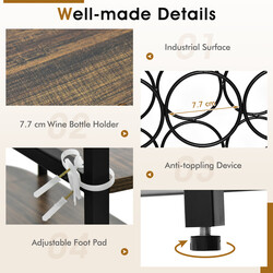 Vinhylla 120 cm med glashållare och hyllor i rustik brun design