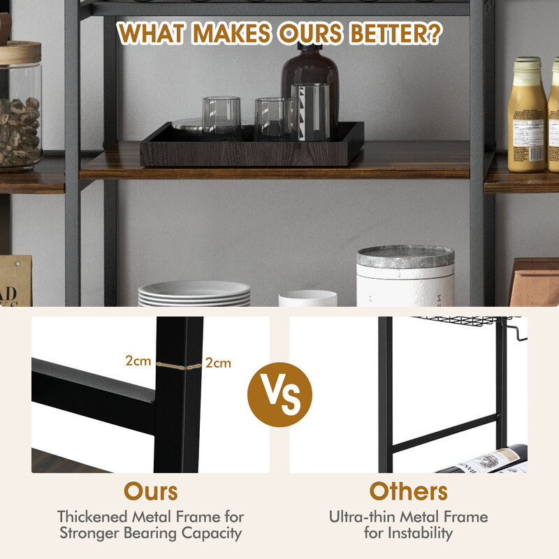 Vinhylla 120 cm med glashållare och hyllor i rustik brun design