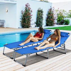 Hopfällbar solstol för strand och camping, justerbar ryggstöd, blå, 194 x 60 x 36-86 cm