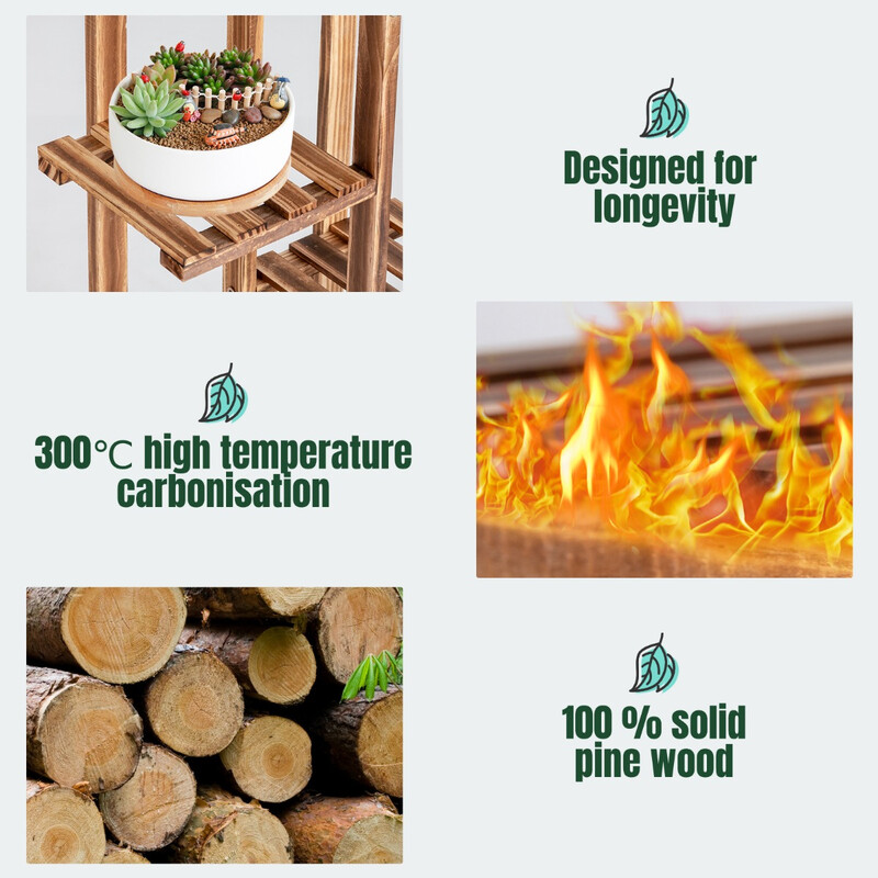 Växtställning i trä med 6 nivåer för inomhusbruk, brun, 50 x 21 x 124 cm