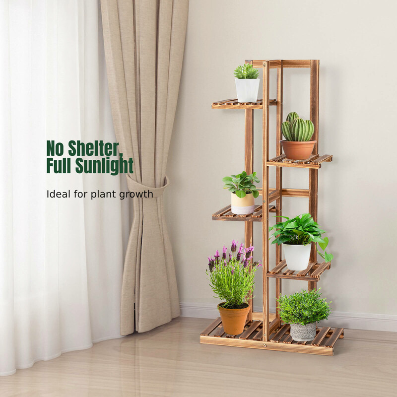 Blomställning i furu med 5 nivåer för inomhus och utomhus bruk, brun 50x21x103 cm