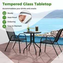 Balkongmöbelset i grått med bistrobord och två stapelbara stolar för utomhusbruk