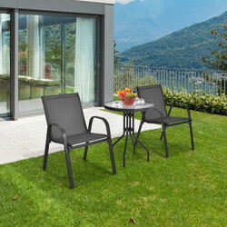 Balkongmöbelset i grått med bistrobord och två stapelbara stolar för utomhusbruk