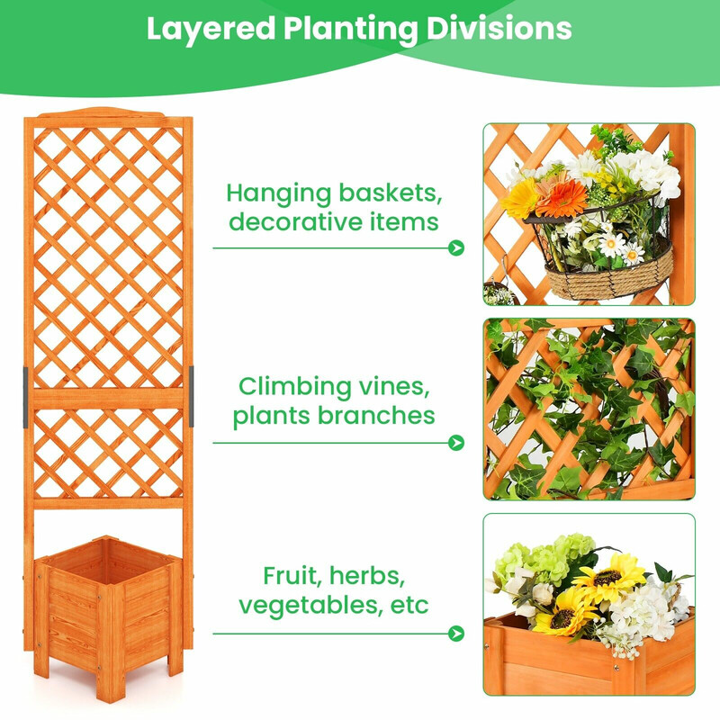 Planteringslåda med spaljé i orange, 180 cm hög, väderbeständig och hållbar trädgårdsbänk