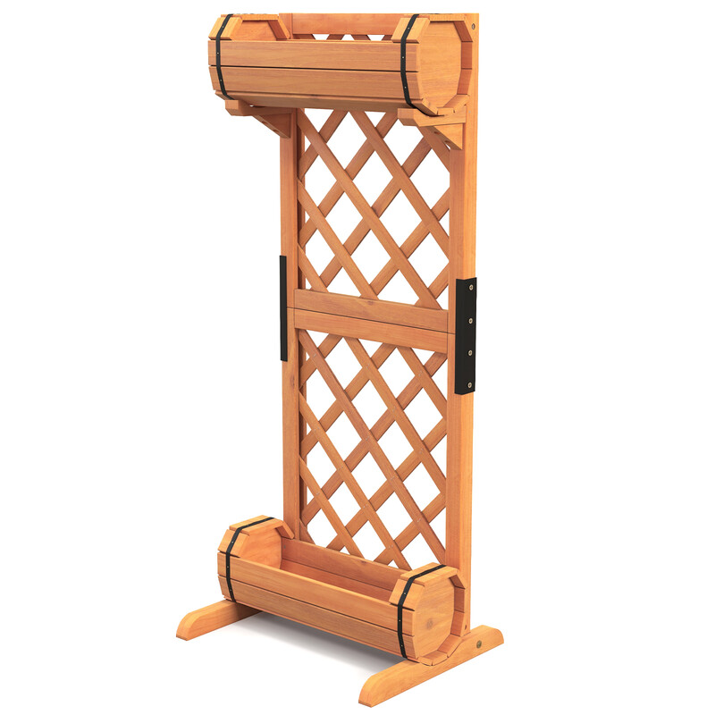 Hög planteringslåda i trä med spaljé, orange, 45,5 x 36 x 113 cm