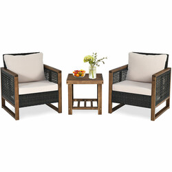 3-delat set rottingmöbler med tvättbara dynor för utomhusbruk