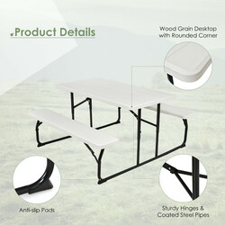 Vikbart campingbordset med bänkar för utomhusbruk - vit och hållbar design