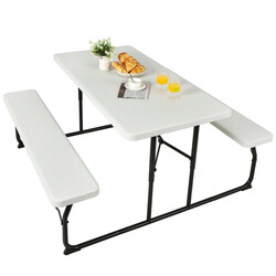 Vikbart campingbordset med bänkar för utomhusbruk - vit och hållbar design