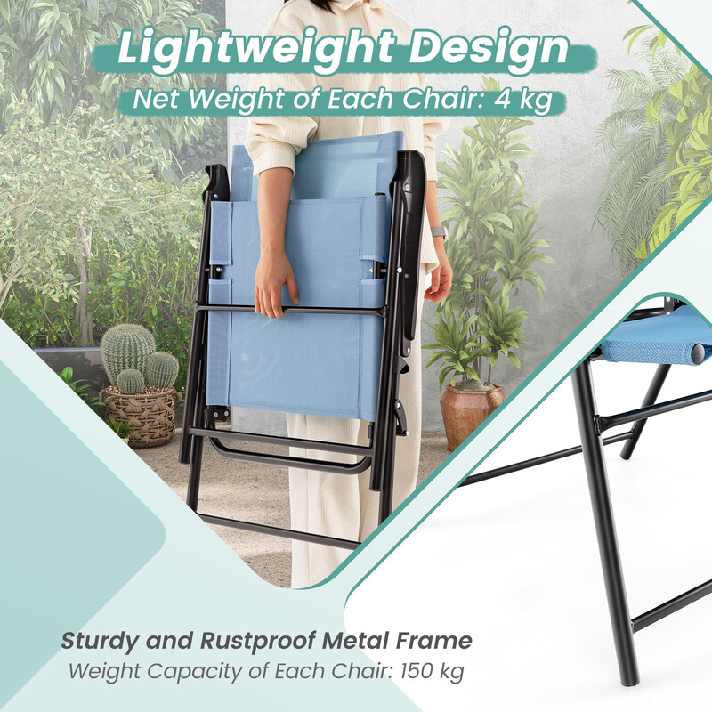 Set med 2 hopfällbara strandstolar i blått för terrassen 65 x 60 x 93 cm