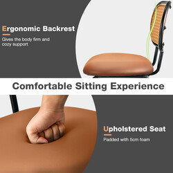 2-pack moderna barstolar i konstläder med rottingryggstöd och metallram för matsal