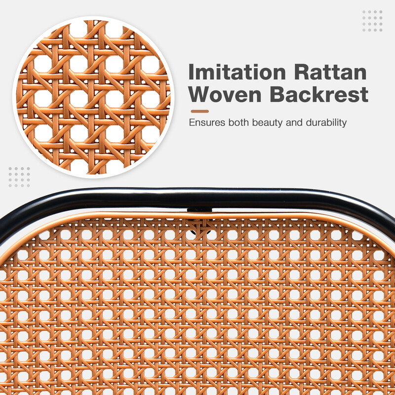 2-pack moderna barstolar i konstläder med rottingryggstöd och metallram för matsal