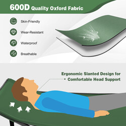 Strapazierfähig grön campingsäng med huvudstöd och bärväska för utomhusaktiviteter