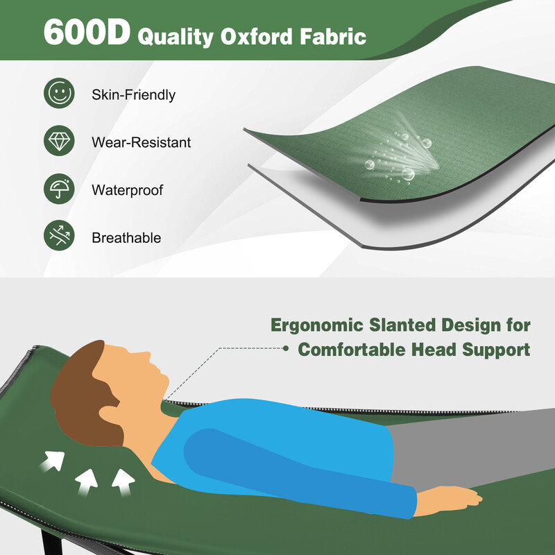 Strapazierfähig grön campingsäng med huvudstöd och bärväska för utomhusaktiviteter