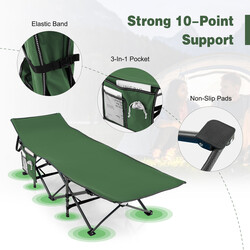 Strapazierfähig grön campingsäng med huvudstöd och bärväska för utomhusaktiviteter