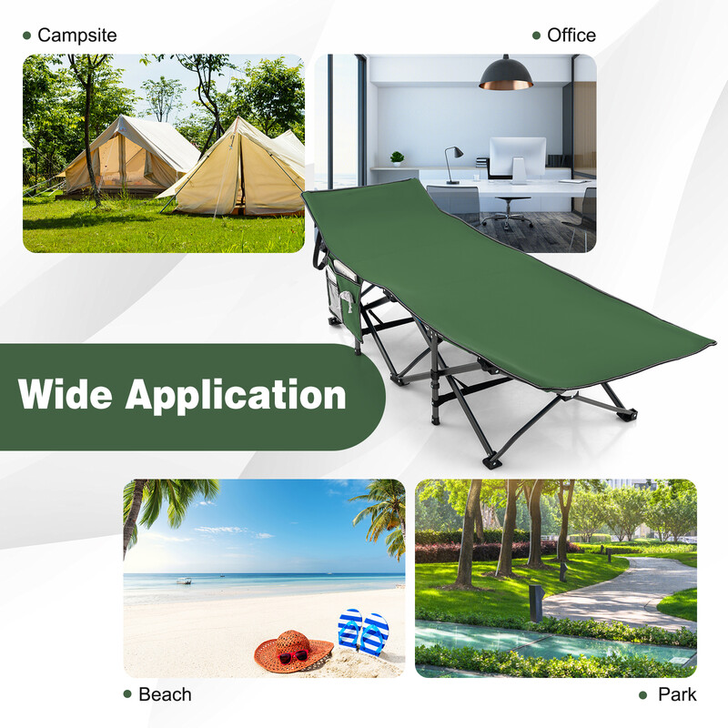 Strapazierfähig grön campingsäng med huvudstöd och bärväska för utomhusaktiviteter