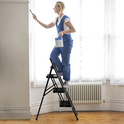 Hopfällbar stege med 3 steg och halkfritt handtag, svart, 64 x 39 x 90 cm