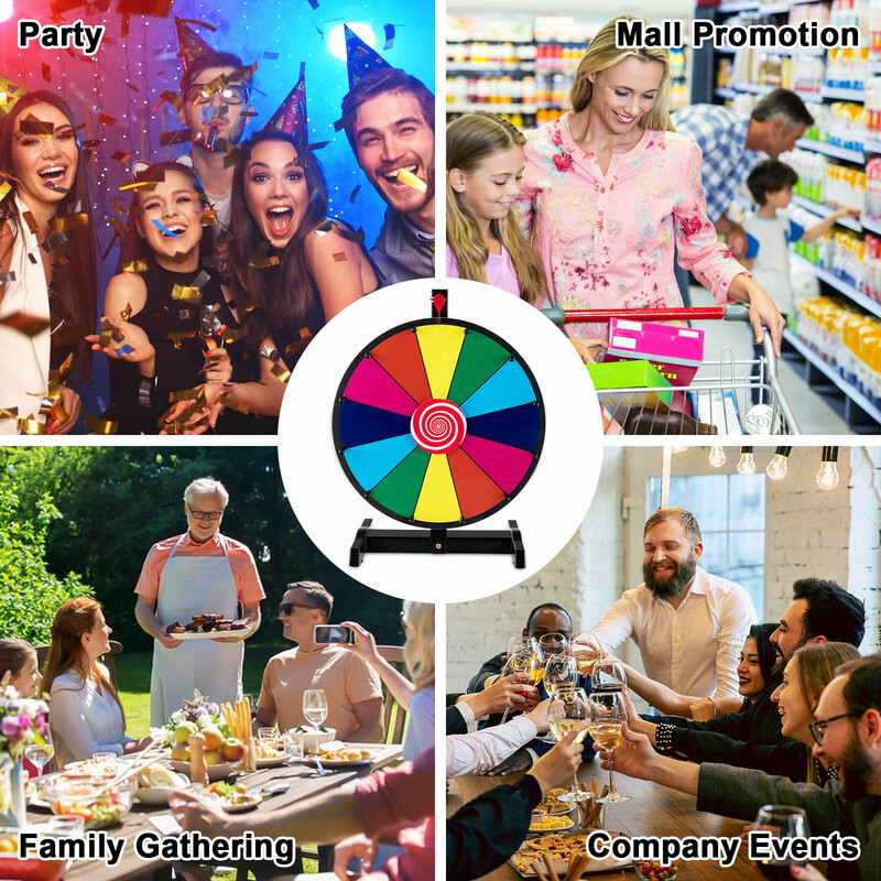 Stort färgglatt lyckohjul med 12 sektioner för priser och spel, inklusive whiteboardpenna