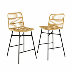 2-pack gula och svarta rottingbarstolar för inomhus- och utomhusbruk