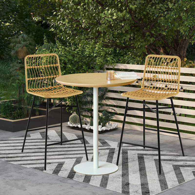 2-pack gula och svarta rottingbarstolar för inomhus- och utomhusbruk, 104 cm höga