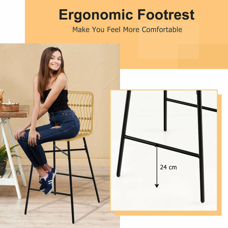 2-pack gula och svarta rottingbarstolar för inomhus- och utomhusbruk, 104 cm höga