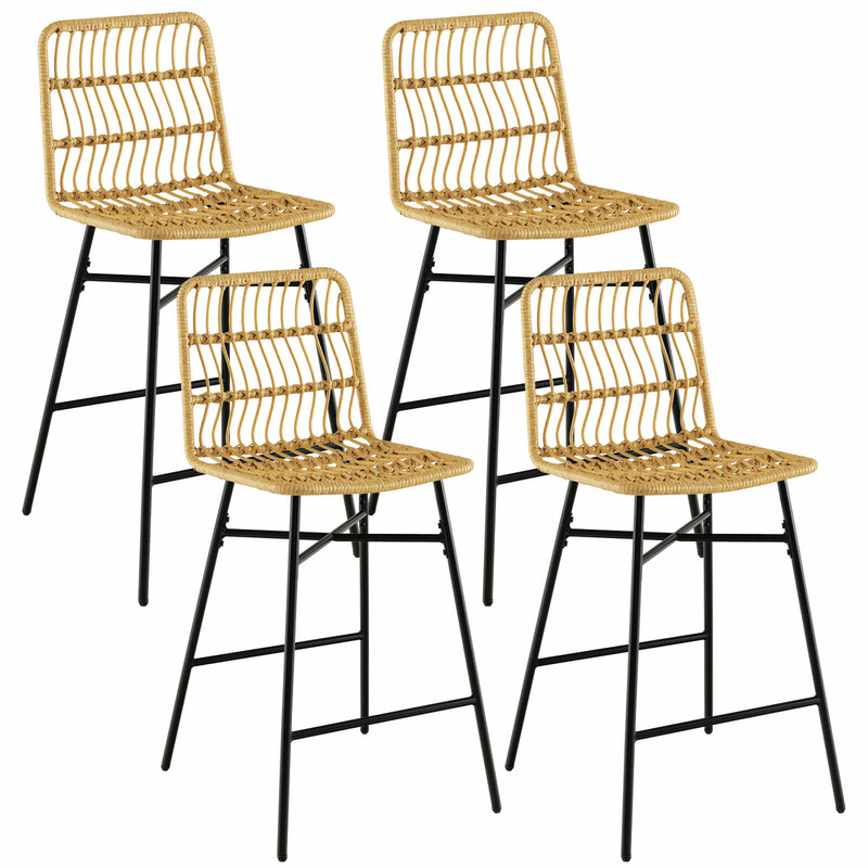 2-pack gula och svarta rottingbarstolar för inomhus- och utomhusbruk, 104 cm höga