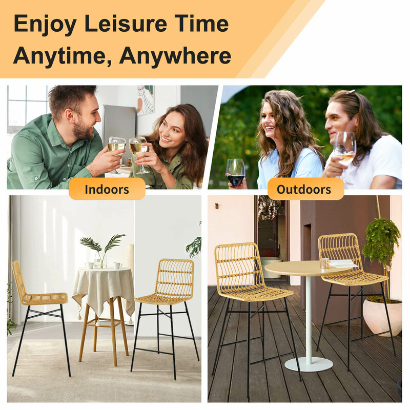 2-pack gula och svarta rottingbarstolar för inomhus- och utomhusbruk, 104 cm höga