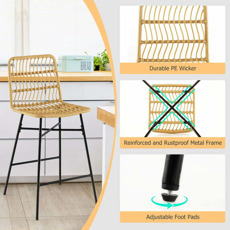 2-pack gula och svarta rottingbarstolar för inomhus- och utomhusbruk, 104 cm höga