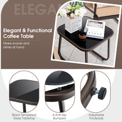 Tredelat samtalsset för uteplats med metallstolar och bord i brun färg