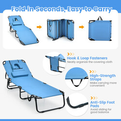 Hopfällbar solstol med ansiktshål och justerbart ryggstöd för strand och trädgård