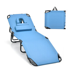 Hopfällbar solstol med ansiktshål och justerbart ryggstöd för strand och trädgård