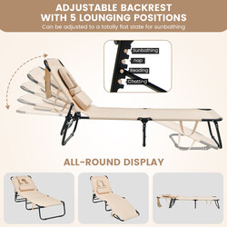 Hopfällbar solstol med ansiktshål och justerbart ryggstöd för optimal komfort utomhus