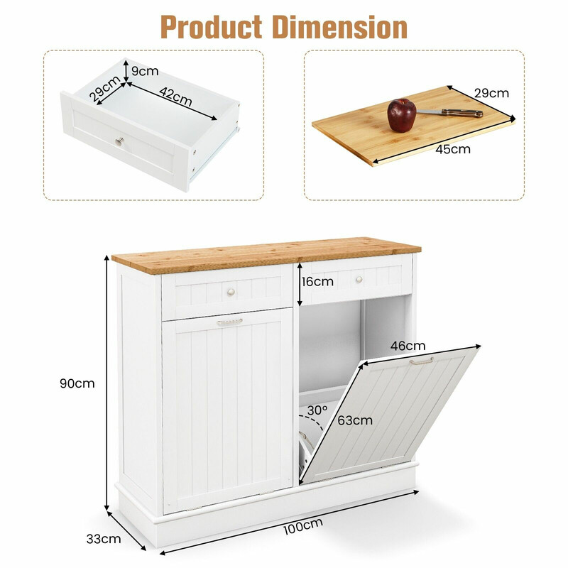 Avfallsskåp med tippbara luckor och extra förvaring för kök och tvättstuga, vit