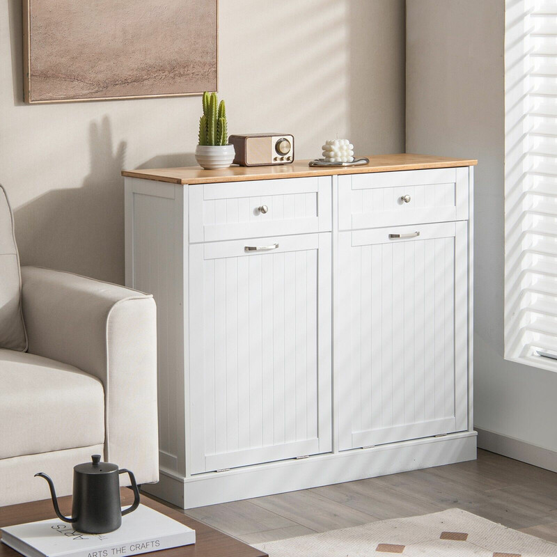 Avfallsskåp med tippbara luckor och extra förvaring för kök och tvättstuga, vit