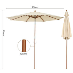 Trädgårdsparasoll i trä 300 cm justerbar lutning beige