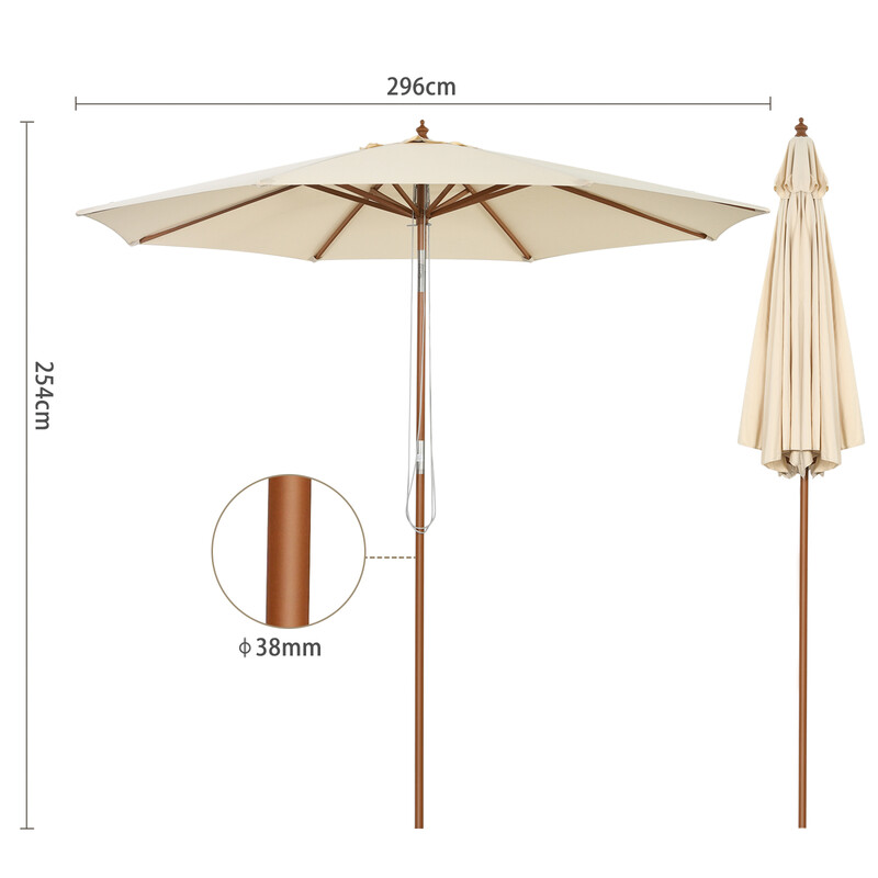 Trädgårdsparasoll i trä 300 cm justerbar lutning beige