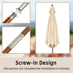 Trädgårdsparasoll i trä 300 cm justerbar lutning beige