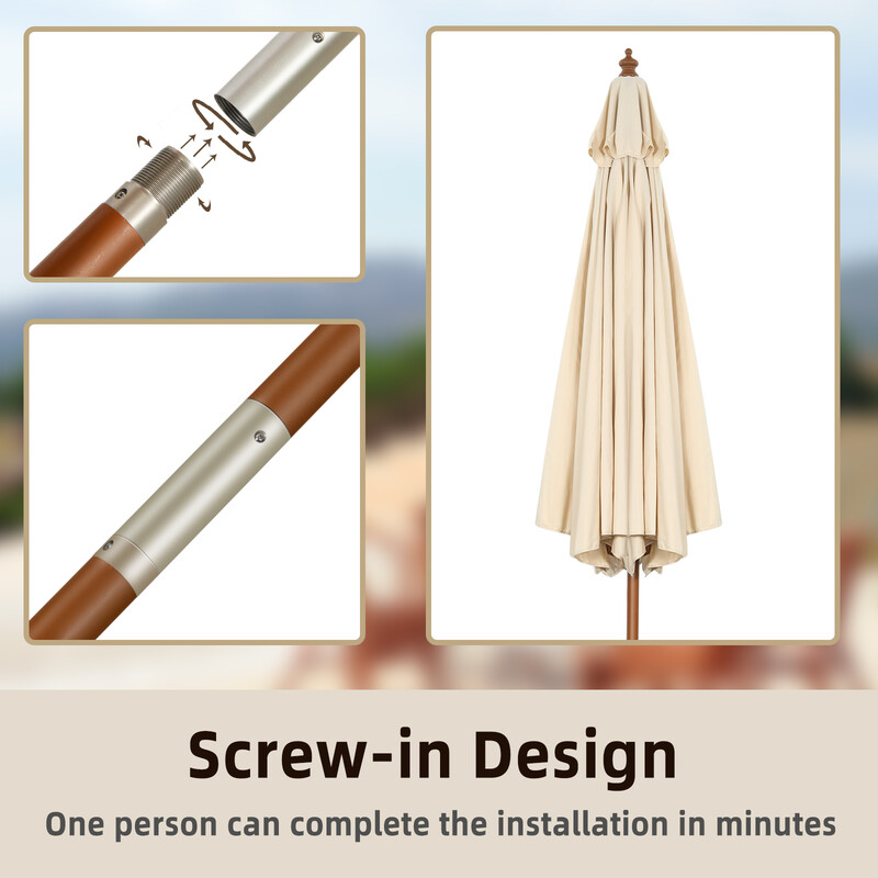 Trädgårdsparasoll i trä 300 cm justerbar lutning beige