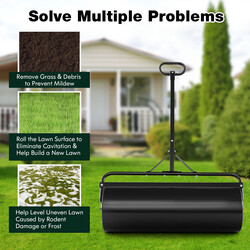 Metallgräsrulle för trädgårdsskötsel med avtagbart handtag och 63L behållare, svart