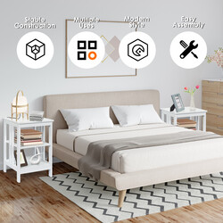 Trevånings nattduksbord och soffbord för sovrum och vardagsrum, vit, 40 x 40 x 61 cm